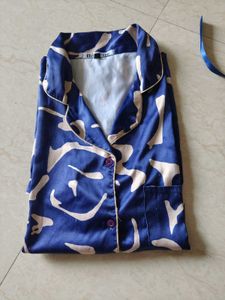Stylish Blue &amp; White Printed Pajama Top