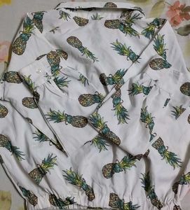 Pineapple Print White Button-Up Shirt