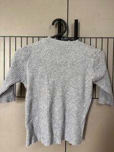 Grey Ribbed Button-Up Top