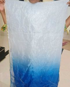 Elegant White &amp; Blue Floral Gown