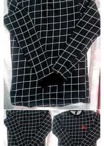 Black & White Grid Print Long Sleeve Top