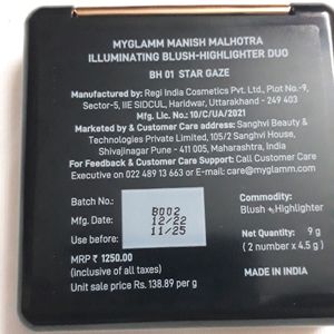 MyGlamm MANISH  MALHOTRA BEAUTY Blush AND Highlighter Duo-Star Gaze-9gm