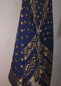 satin silk banarsi neavy blue stall duptta shawl