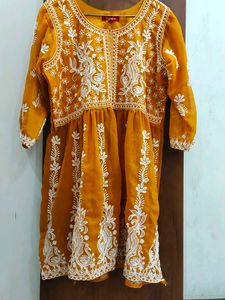 Beautiful Yellow Kurta with White Embroidery