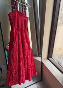 Chic Pink Printed Maxi Anarkali Cotton Dress
