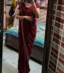 Ready to wear Blood Red Saree🥰