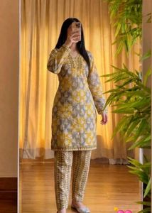 Stylish Yellow & Grey Kurta Set