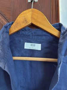 Uniqlo Blue Linen Long Sleeve Shirt