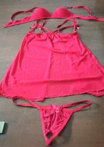 Red Lingerie Babydoll with Bra &amp; Panty