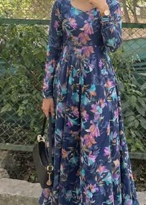 Elegant Floral Print Anarkali Gown