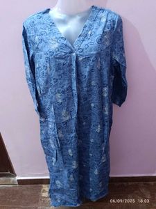 Xl Cotton Blue Floral Print Dress