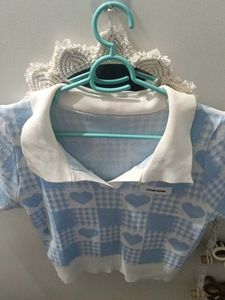 Cute Blue Plaid Heart Top