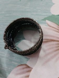 Black Beaded Cuff Bracelet
