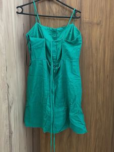 Green Button-Up Mini Dress with Tying back