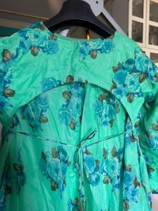 Green Floral Print Blouse with Cutout Back