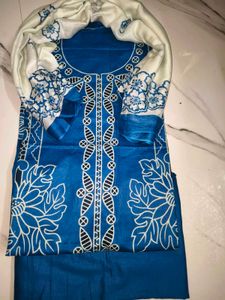 Blue Kurta Set with White Dupatta