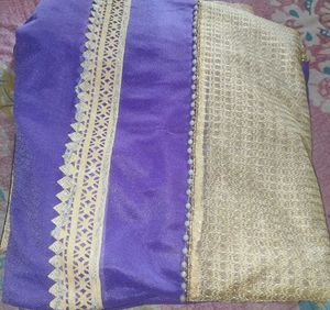 Purple Shimmer Georgette Saree with Golden Border