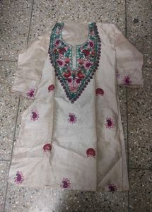 Embroidered Cream Kurti