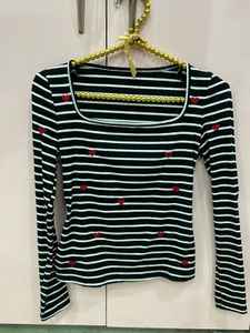 Black & White Striped Heart Top