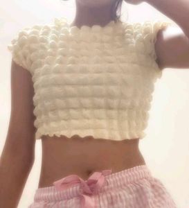 Sunny Yellow Textured Crop Top