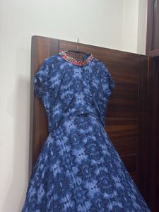 Stylish Blue Printed Ethnic Gown