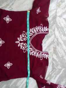 Maroon Embroidered Kurta