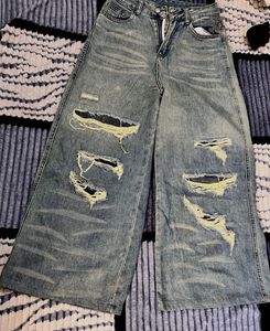 Distressed Wide-Leg Jeans