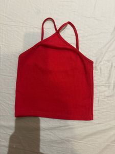 Red Triangle Neck Crop Top