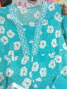 Turquoise Floral Kurta Set used for 2 times
