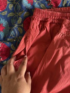 Rust Floral Print Kurta with matching pants