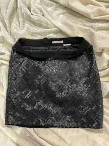 Black Leather Sequin Mini Skirt