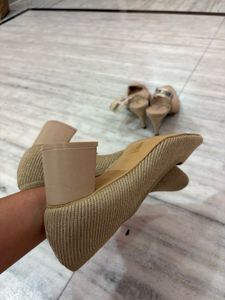 Chic Beige Knit Block Heels