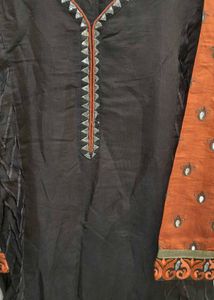 Elegant Brown Kurta with Orange Sleeves