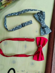 Bow Tie Set: plain Red &amp; grey  Polka Dot