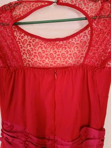Elegant Red Lace Detail Maxi Dress
