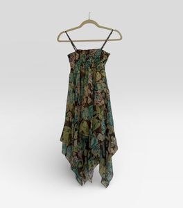 Floral Print Hankerchief Hem Dress