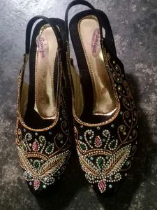 Embroidered Slingback Heels