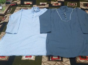 Men's Kurta Set - Blue & Striped