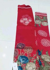 Red Floral Unstitched Cotton Dress Materia