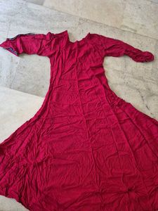 Maroon  Embroidered long Anarkali Kurti