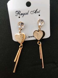 Heart Dangle Earrings with Clear Stone Accents