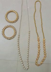Elegant Pearl & Gold Chain Set + FREE Bow Clip