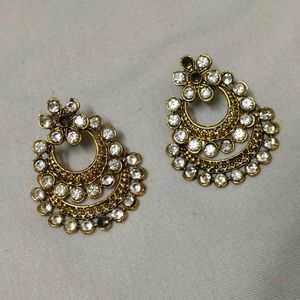 Antique Gold Jhumka Earrings with Stones