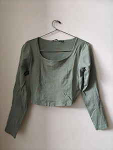 Sage Green Cropped Long Sleeve Top