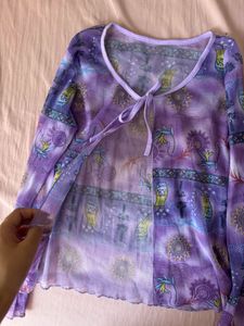 Sheer Purple Tie-Front Boho Blouse shrug