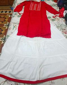 Red Embroidered Kurta Set