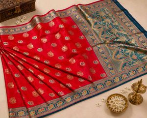 Vibrant Red Banarasi Silk Saree