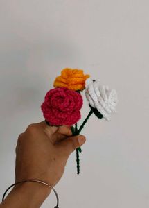 Crocheted Rose Bouquet set of 3 flowers.
