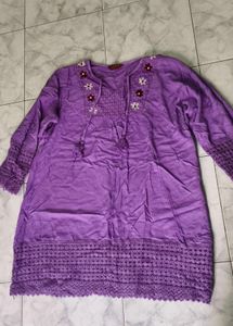 Embroidered Purple Kurta with Floral Accents