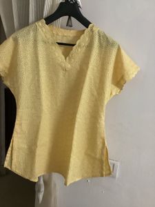 Chic Yellow Eyelet Blouse